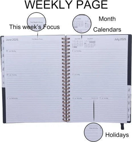 Vista 4 de Daily Planner 2026,Jan 2026-Dec 2026,Weekly & Monthly Planner,Calendar Planner 2026 with Tabs Personal Notebook for Work or Home,6.3"x 8.5",Thicker