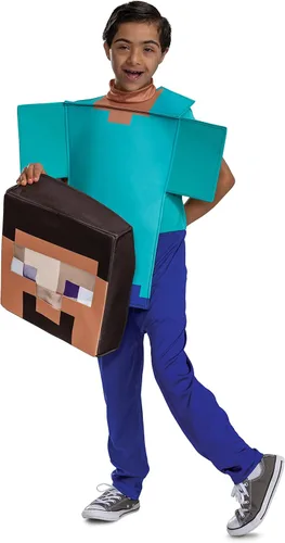 Vista 5 de Steve Disfraz para niños, disfraz oficial de Minecraft adaptado para disfraz y cabeza