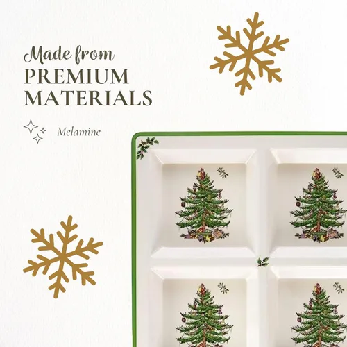 Vista 4 de Spode Bandeja de Melamina del Árbol de Navidad de 4 Secciones, Vajilla Festiva Dividida de 13.5 Pulgadas para Frutos Secos, Dulces, Condimentos