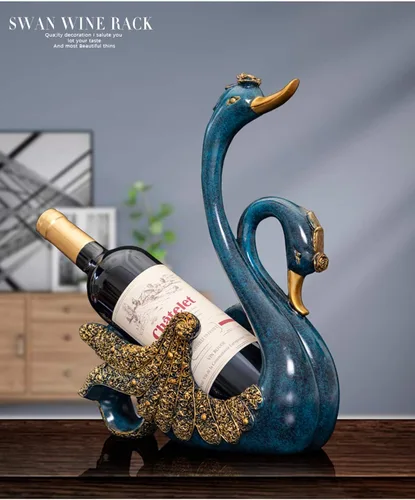 Vista 2 de Fantes Soporte para vino de cisne, soporte para botellas, mostrador, soporte de almacenamiento para boda, fiesta, decoración del hogar (cisne azul)