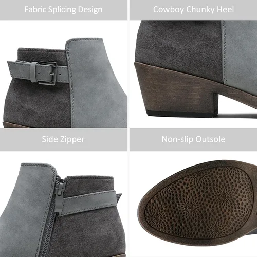 Vista 3 de Jeossy Botas cortas de tobillo para mujer, botas vaqueras de tacón bajo grueso occidental 9617 con cremallera