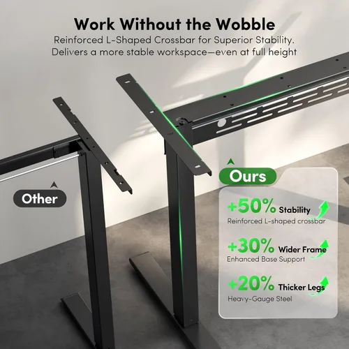 Vista 6 de FEZIBO Escritorio eléctrico de pie con barra transversal en forma de L y sistema de gestión de cables, escritorio de pie de 48 x 24 pulgadas