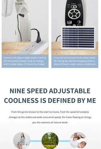 Vista 2 de Ventilador solar de ahorro de energía de 16 pulgadas con ventilador solar de pie recargable de luz, ventilador de pie de 5 cuchillas
