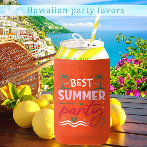 Vista 5 de Enfriador de latas con temática de playa, paquete de 12 fundas divertidas para latas de verano para decoración de fiesta en la playa, neopreno