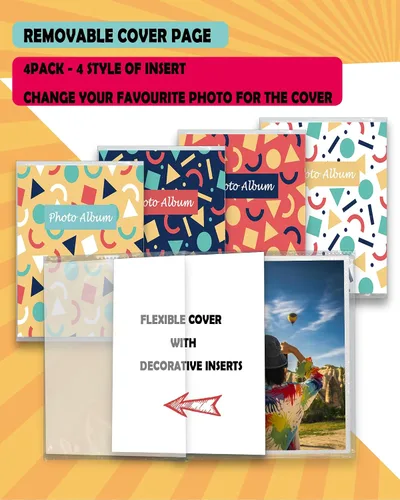 Vista 3 de Álbum de fotos pequeño de 4 x 6 para fotos, juego de 4, capacidad para 36 fotos cada una, capacidad de 144, 4 patrones, fundas flexibles extraíbles