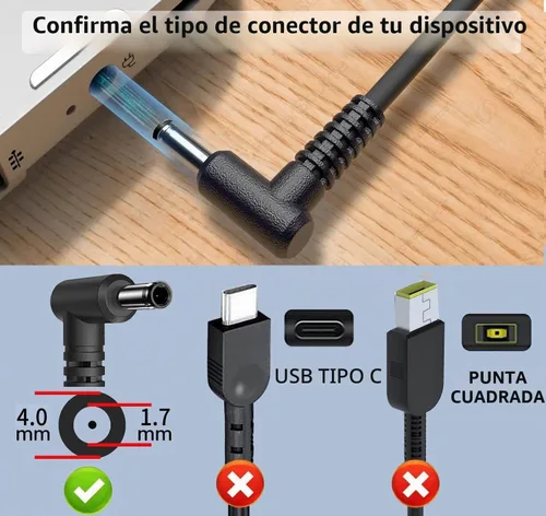 Vista 2 de Cable de alimentación de 65 W para Lenovo IdeaPad Charger, IdeaPad 1 3 5