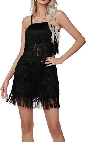 Vista 5 de LYANER Conjunto sexy de dos piezas con flecos sin mangas y falda corta para mujer