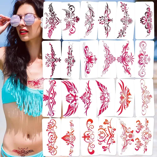 Vista 10 de Tatuajes de niña traviesa de 24 hojas, tatuajes temporales de ala negra para mujeres, damas y niñas, diseños de flores sexys para la parte inferior