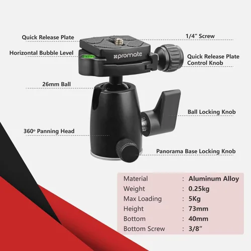 Vista 3 de Promate Precise 155 - Trípode fotográfico, negro