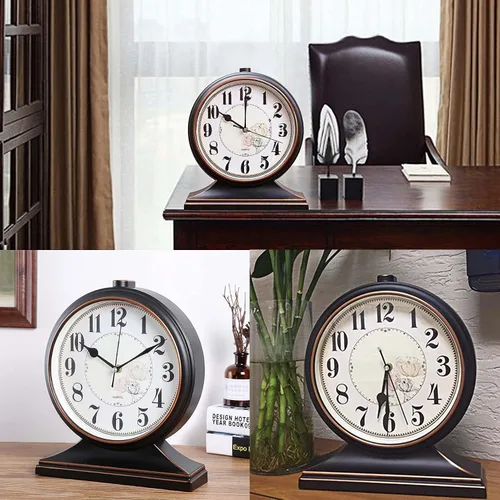 Vista 6 de Reloj de escritorio para decoración de mesa de repisa, silencioso funciona con pilas para chimenea de 12 pulgadas