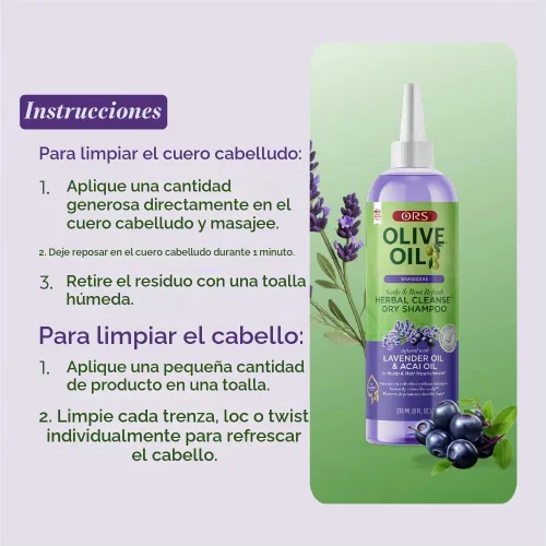 Vista 10 de ORS Aceite de oliva Braidzone Herbal Cleanse Dry Shampoo con lavanda y aceite de acai para nutrición, 8 onzas