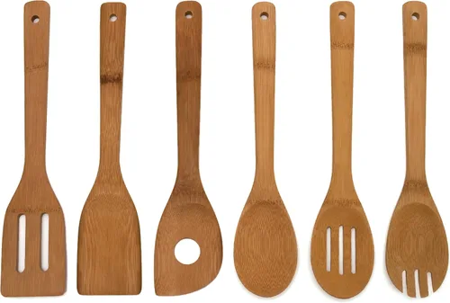 Vista 4 de Lipper International 826, Set de 6 unidades de utensilios de cocina con bolsa de malla - 2 juegos, Marrón