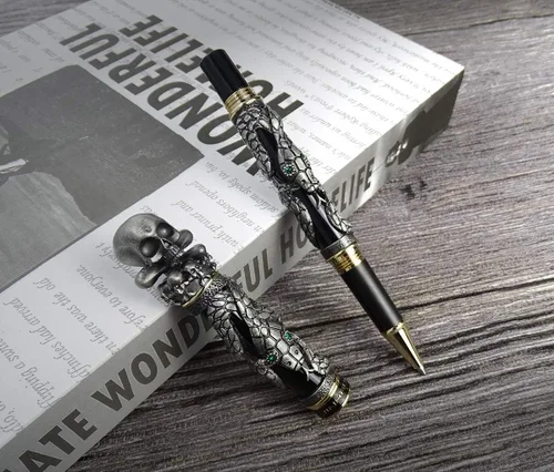 Vista 5 de Jinhao Snake Roller - Bolígrafo de metal, color negro con cabeza de calavera