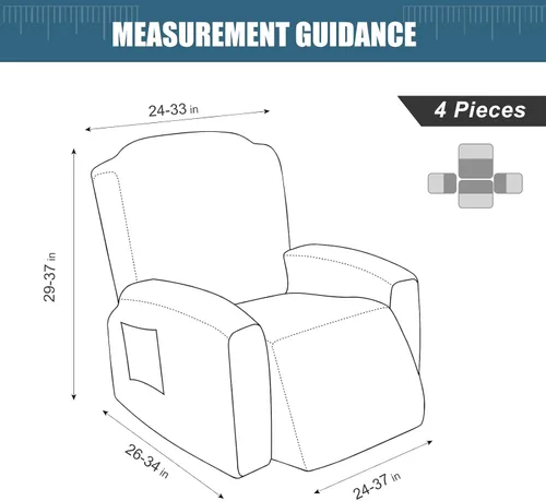 Vista 3 de Funda para Sillón Reclinable de 4 Piezas Elástica, Funda Deslizable de Sofá, Cubierta de Sofá para Sofá Reclinable de 1 Asiento, Protector