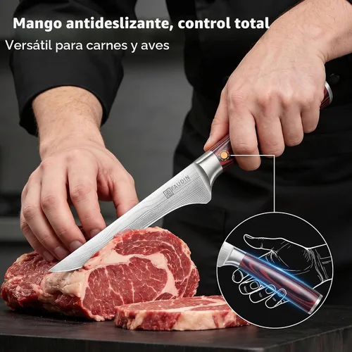 Vista 5 de PAUDIN Cuchillo deshuesador de 6 pulgadas, cuchillo de filete súper afilado, cuchillo de deshuesado alemán de acero inoxidable de alto carbono