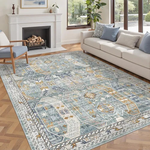 Vista 36 de befbee - Alfombra para sala de estar, lavable y resistente a manchas, con base antideslizante, ideal para dormitorio y cocina, decoración clásica