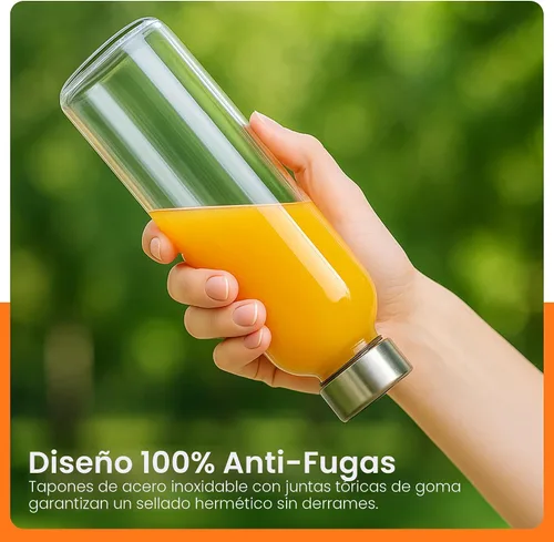Vista 5 de Epica Botellas de vidrio transparente con tapas, botellas de agua de 17.5 onzas, paquete de 6 Travel-Friendly Juice bottles, Mix, Serve, and Store