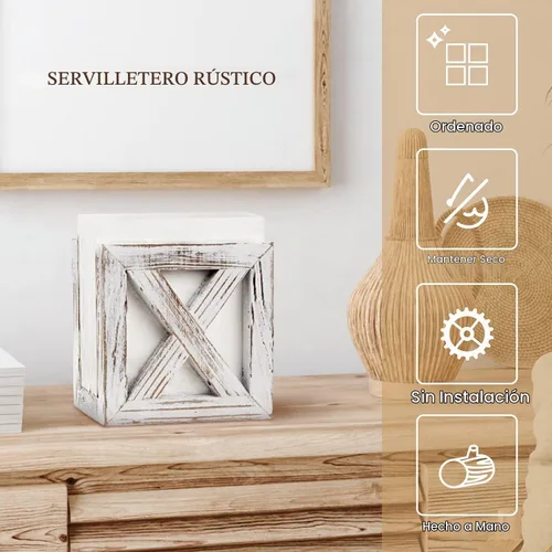 Vista 5 de PUERSI Servilletero de madera de granja para mesas, decoración rústica de cocina para mostrador, dispensador de servilletas ideal para encimeras