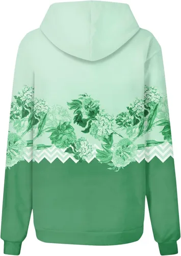 Vista 3 de Sudadera de manga larga para mujer, sudadera estampada con capucha y bolsillo, casual, con cordón, deportiva