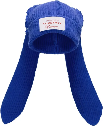 Vista 12 de Gorro de punto con orejas largas de conejo, gorro divertido de invierno, gorro cálido de punto de conejo de ganchillo para exteriores