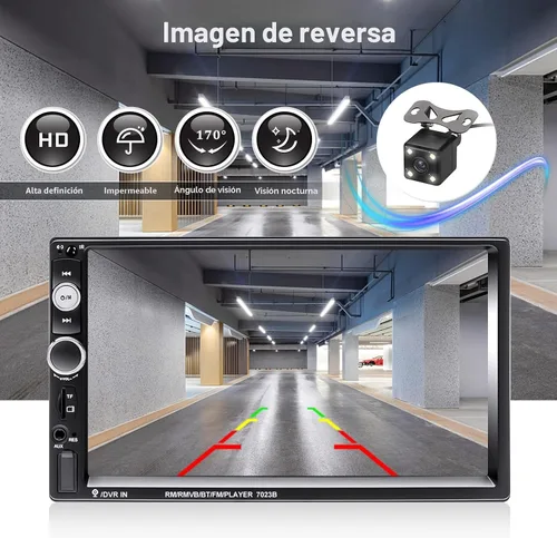 Vista 6 de CAMECHO Estéreo de automóvil de 7" con doble DIN, audio Bluetooth, reproductor MP5, USB, FM, radio multimedia+ cámara de respaldo mini de 4 LED