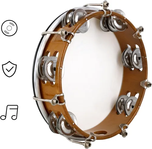 Vista 6 de EASTROCK - Pandereta de 8 pulgadas ajustable para adultos, pandereta de plástico de mano con doble fila de cascabeles de metal, instrumento musical