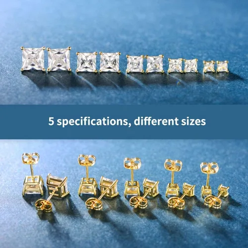 Vista 5 de Juego de 5 pares de aretes tipo dormilona chapados en oro amarillo de 14 quilates con circonita cúbica transparente para mujeres y hombres