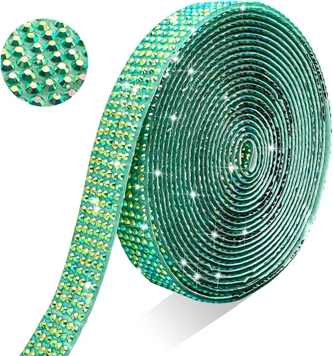Vista 8 de Tiras de cristal con diamantes de imitación azules AB autoadhesivas, 3 yardas, de resina de Navidad, para manualidades, bodas, fiestas de Navidad
