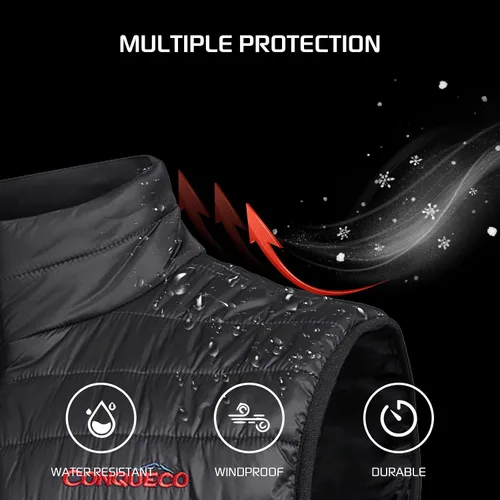 Vista 5 de CONQUECO Chaleco calefactable, chaleco térmico ligero para mujer con batería