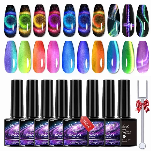 Vista 11 de NAILGIL Cat Eye Gel Nail Polish, Hema Free 9D Cat Eye Gel Polish -SetA 9D Set-A Galaxy
