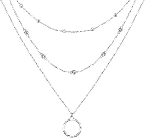 Vista 11 de Collares en Capas para Mujeres Plata de Ley S925 Gargantillas Collar para Mujeres Círculo/Corazón/Doble Círculo/Cruz/Estrella/Collar de Mal de Ojo