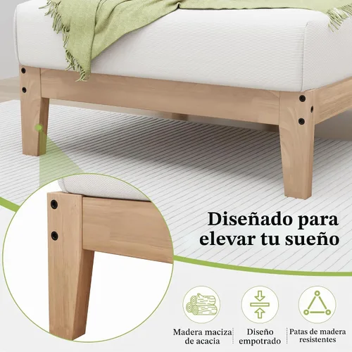 Vista 6 de Awesofurni Marco de Cama Individual, Plataforma de Cama de Madera Maciza de 12 Pulgadas con Listones de Madera, Marco de Cama de Madera con Acabado