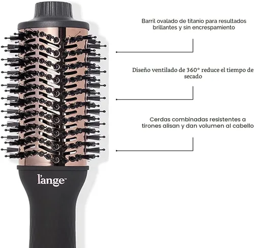 Vista 2 de L'ANGE HAIR - Cepillo secadora de aire caliente Le Volume 2 en 1 de titanio para todo tipo de cabello, de 60 mm con barril ovalado, para obtener