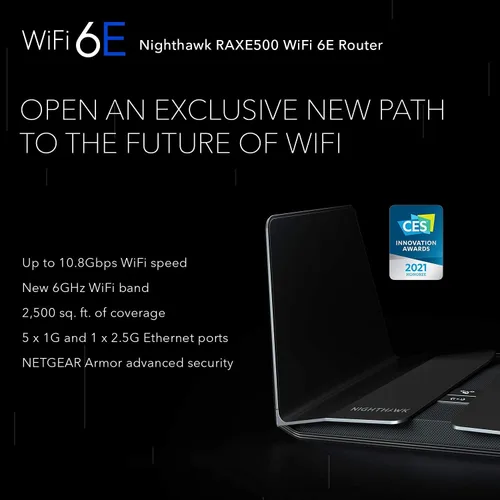 Vista 2 de NETGEAR Router WiFi 6E Nighthawk (RAXE500) con enrutador Gigabit de 12 flujos