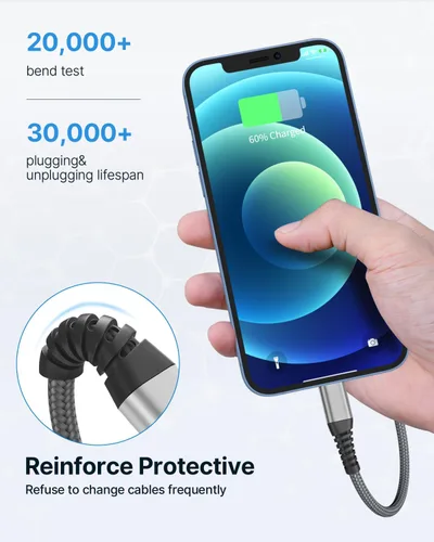 Vista 5 de Cargador para iPhone [certificado Apple MFi] Paquete de 2 cables Lightning de 10 pies de largo, cable de carga rápida de nailon trenzado