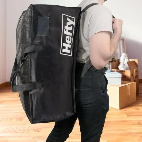 Vista 3 de Bolsa de mudanza Hefty – Mochila extragrande con doble cremallera – Resistente, resistente al agua, plegable, reutilizable para embalaje