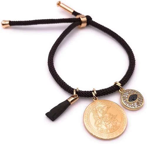 Vista 7 de LESLIE BOULES Pulsera de medalla de San Miguel para mujer (marrón), Latón, Chapado en oro