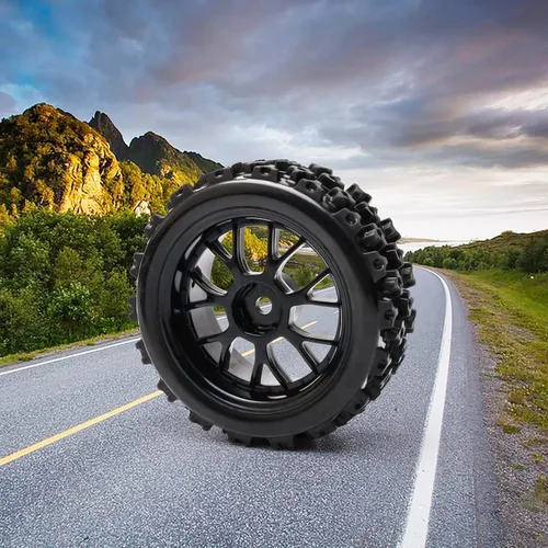 Vista 2 de Llantas de ruedas negras a escala 1:10, 4 unidades Split-type Tires, ABS Rims + Tires, 12mm Hex, Raised Tread Pattern, Shock Absorption