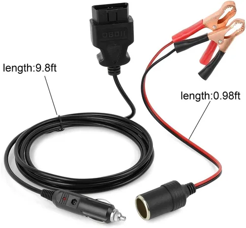 Vista 4 de OBD II - Cable de alimentación de emergencia para vehículo ECU, cable de diagnóstico para automóvil, ahorro de memoria (9.8 ft) con clip