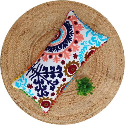 Vista 2 de Trade Star - Funda de almohada bordada de 100 % algodón, larga, de diseño, hermosa decoración de sofá, 12 x 24 pulgadas, funda de cojín decorativa