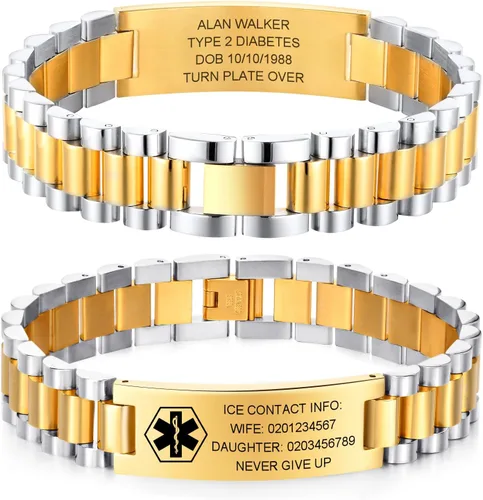 Vista 10 de Gamtic Pulsera personalizada de alerta médica personalizable, pulsera de identificación de emergencia, estilo pulsera, pulseras de alerta grabadas