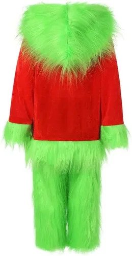 Vista 2 de Passec Disfraz de Navidad para niños y niñas, disfraz de monstruo peludo verde de Papá Noel, conjunto de ropa de Navidad