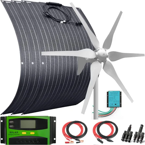 Vista 14 de Kit solar eólico de 500 W, sistema de 12 V fuera de la red: generador de turbina eólica de 400 W + 1 panel solar flexible ETFE de 100 W +
