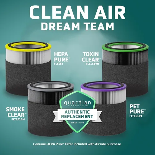 Vista 6 de GermGuardian Airsafe+ Purificador de aire HEPA para el hogar, habitaciones grandes de hasta 1043 pies cuadrados con filtro de aire HEPA, luz UV-C