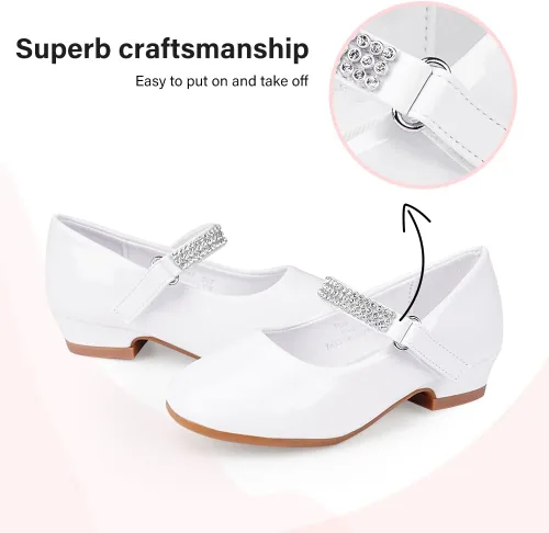 Vista 4 de Stelle Zapatos de vestir para niñas pequeñas, zapatos de tacón bajo para niña, zapatos planos Mary Jane para uniforme escolar, boda