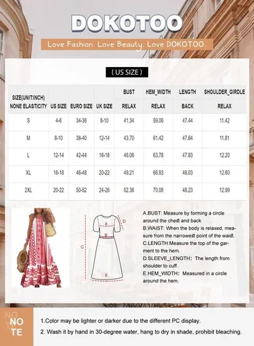Vista 6 de Dokotoo Vestidos de verano para mujer 2024 con tirantes delgados, cuello redondo, fruncido y volantes, vestido largo bohemio