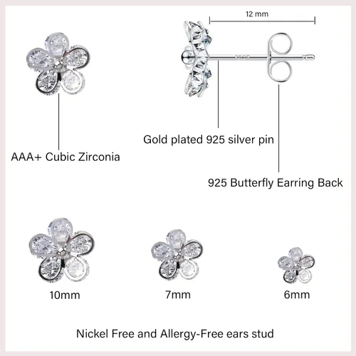 Vista 2 de Aretes de acero quirúrgico para orejas sensibles, 6 pares de aretes redondos de circonia cúbica transparente, hipoalergénicos, multipiercing