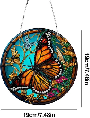 Vista 7 de LUSandy Kit de pintura de diamante de mariposa 5D para bricolaje, letrero de arte de pared, diseño de mariposa, diamante, atrapasoles, adorno
