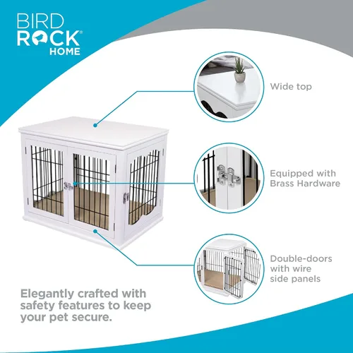 Vista 3 de INTERNET'S BEST Perrera decorativa para perros con cama para mascotas, casa pequeña para mascotas, jaula interior de doble puerta, muebles de madera