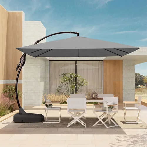 Vista 15 de Grand Patio 9x12 pies Sombrilla voladiza con base y funda para exterior, sombrilla rectangular de aluminio para terraza y jardín (Champán, 9x12 pies)